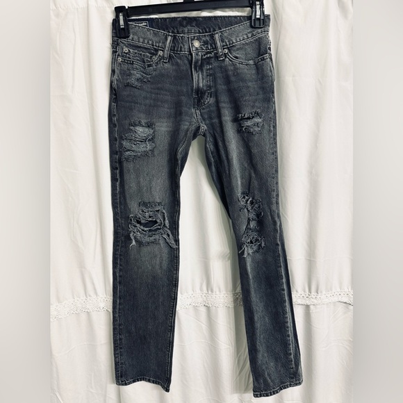 Abercrombie & Fitch Langdon Slim Fit Black Denim Rewashed Ripped Size 26W - 30L - Picture 1 of 7